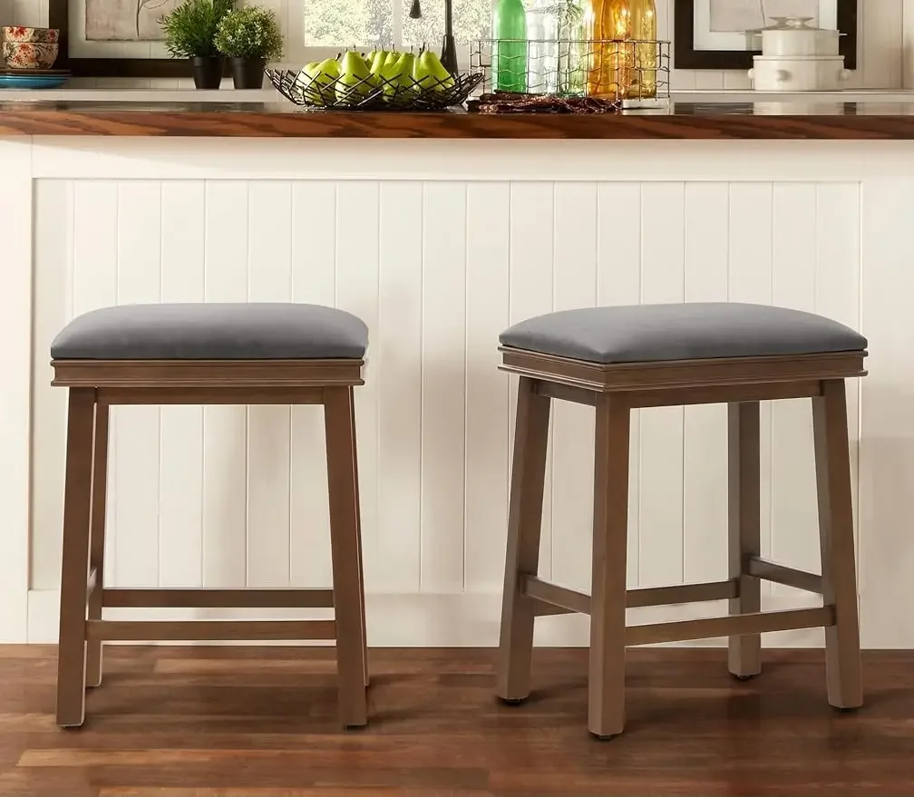 

MAISON ARTS Grey Bar Stools Set of 2 Counter Height for Kitchen Counter Solid Wood Legs with Faux Leather Padded Seat