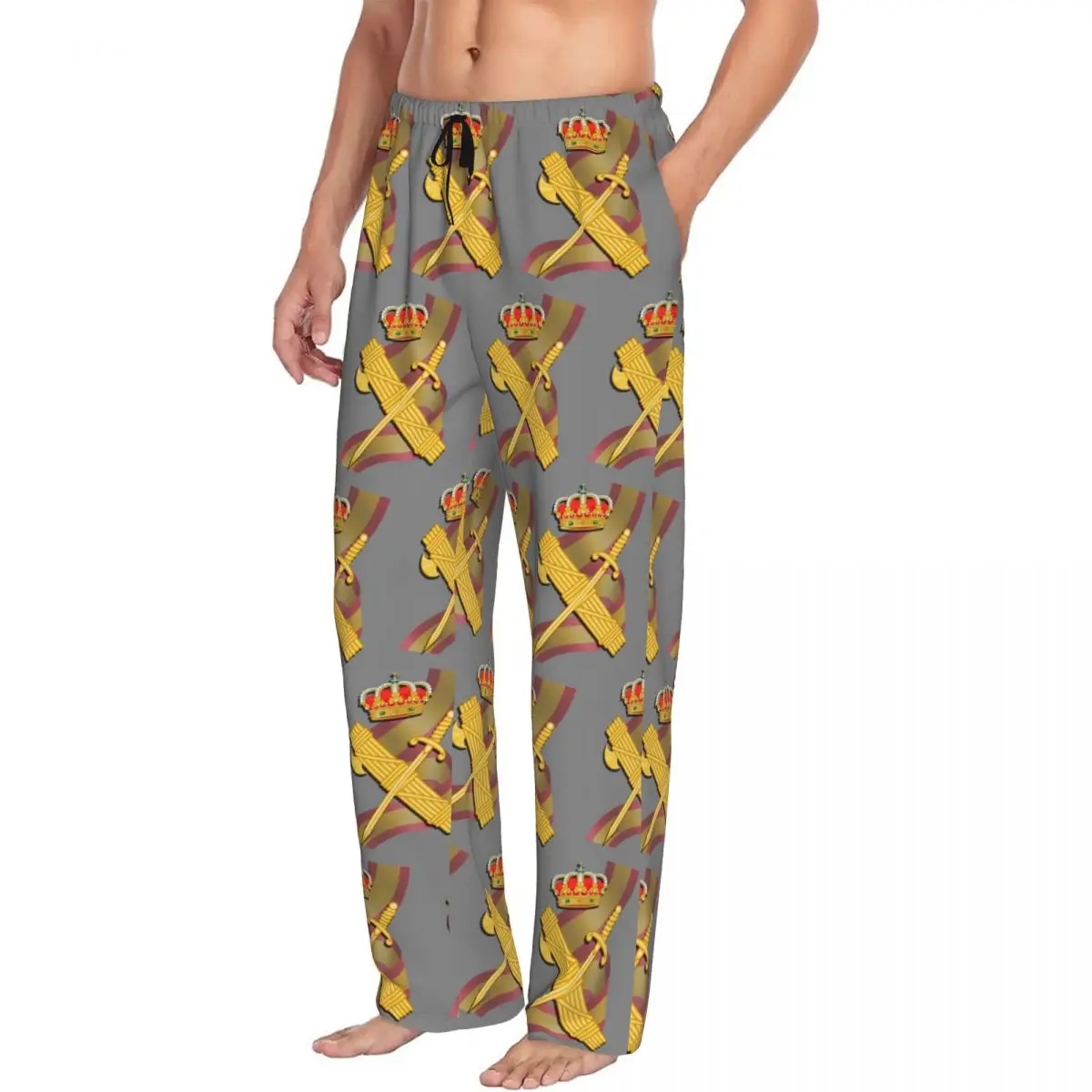 Custom Spanish Guard Civil Spain Flag Men Pajama Pants Lounge Sleep Sleepwear Bottoms with Pockets
