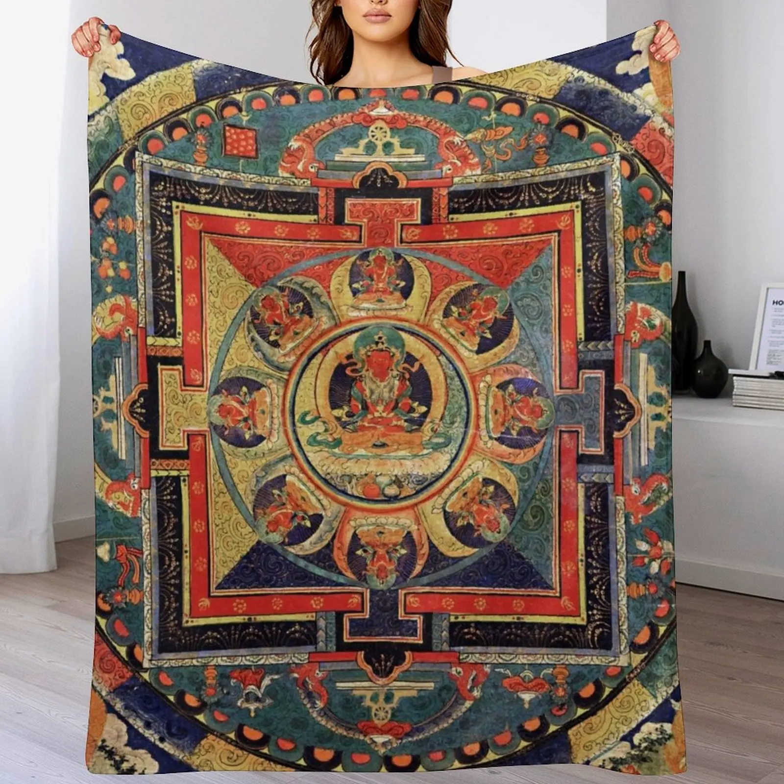 

Mandala 87 Amitayus Buddha Mudra Throw Blanket Elegant Warm Throw Blanket for Hotel Home