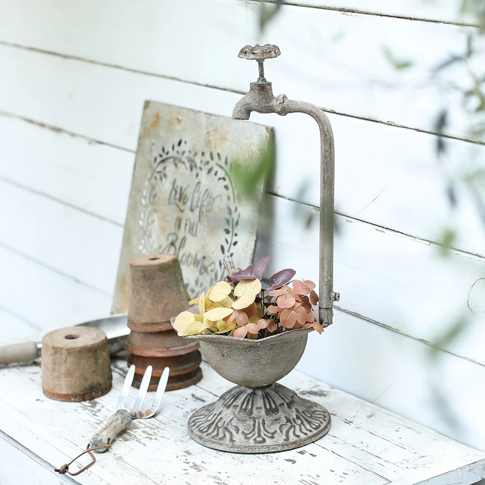 Faucet Features Iron Flower Ornament Storage Gardening Jewelry Garden Grocery Creative Vintage Iron Flower Ornament