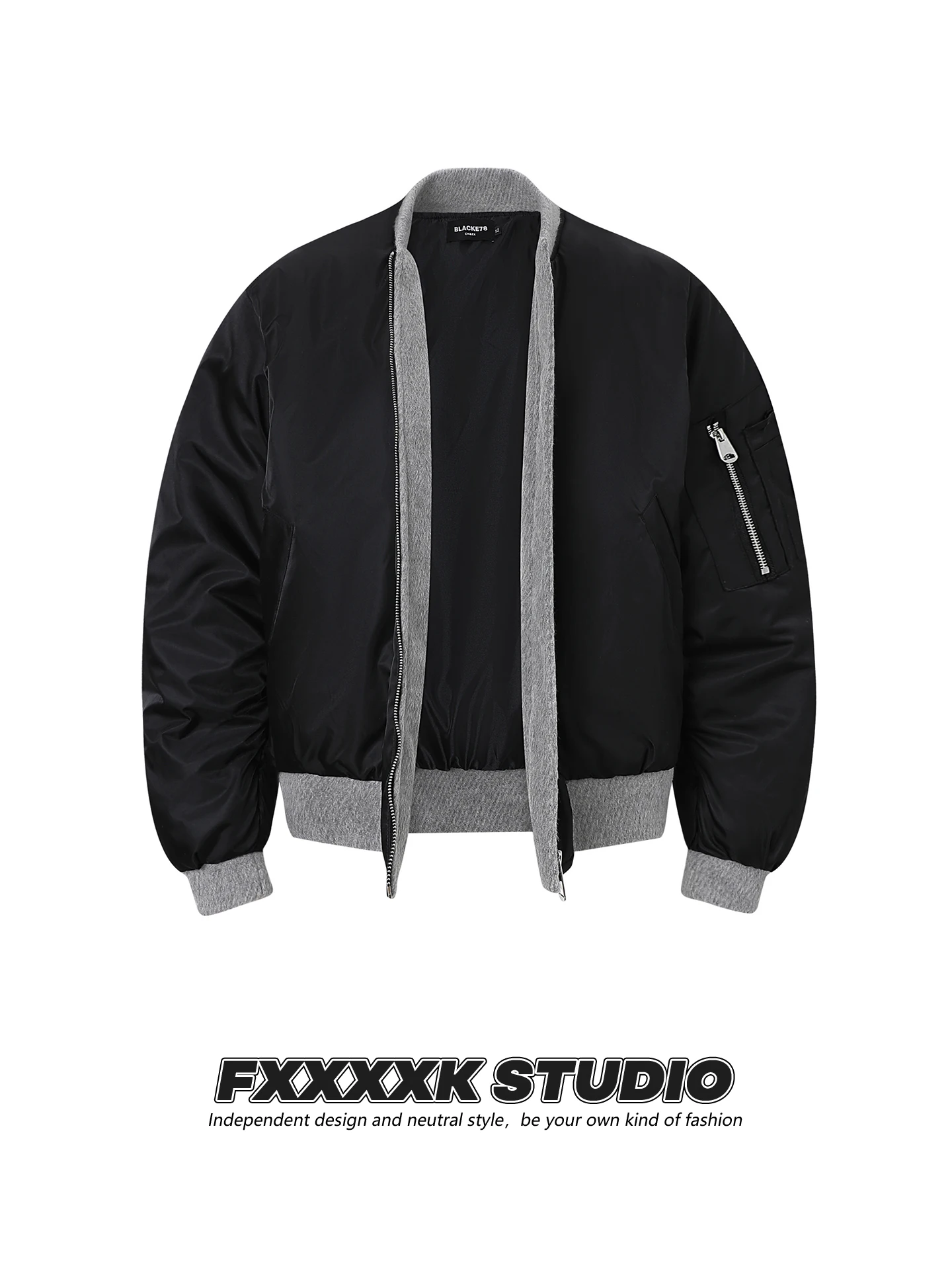 

Original FXK American Retro Thiened Woolen Patchwork Color Blo Cotton Flight Jaet Youth Casual Warm Long Sve Coat