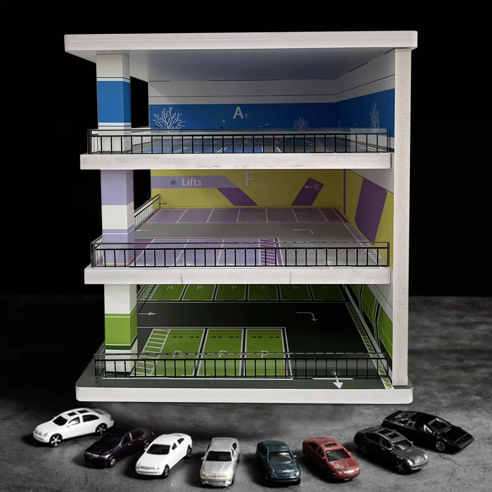 1:64 Scale Parking Lot Vehicle Garage Showcase Backdrop Can Hold 72 Mini Cars Vehicle Scene Toy for Diecast Car Mini Dolls