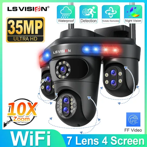 LS VISION-cámara IP WiFi con 3/4 pantallas, Zoom 10X, cámara PTZ inalámbrica para exteriores, Audio bidireccional, cámaras de vigilancia con seguimiento automático Ai IP66