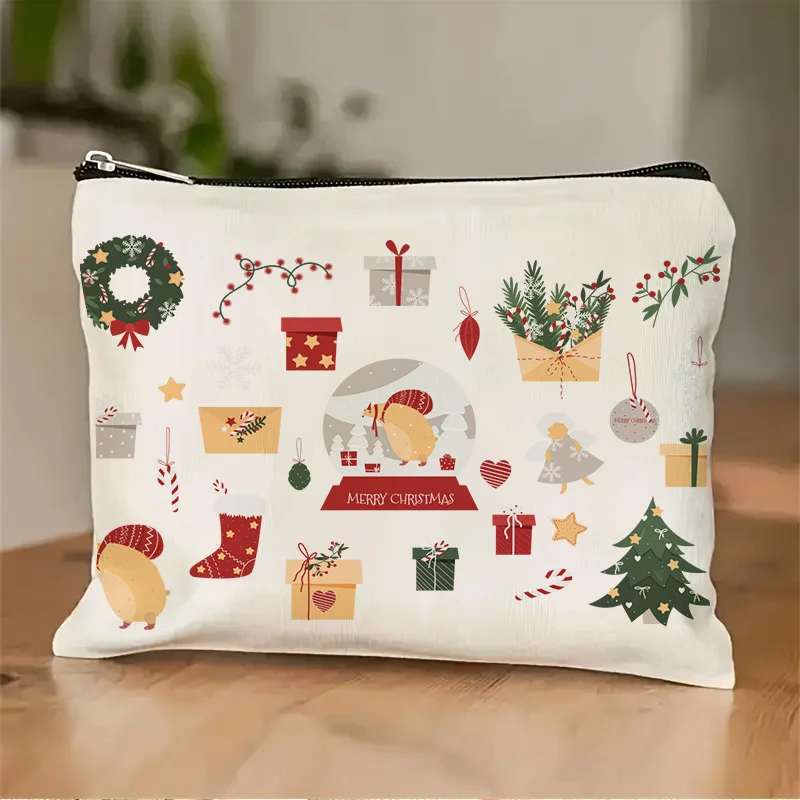 

A Merry Christmas Holiday Cartoon Makeup Bag- Multifunctional Zipper Pouch, Jewelry Storage Bag, Perfect Travel Zipper Small Sto