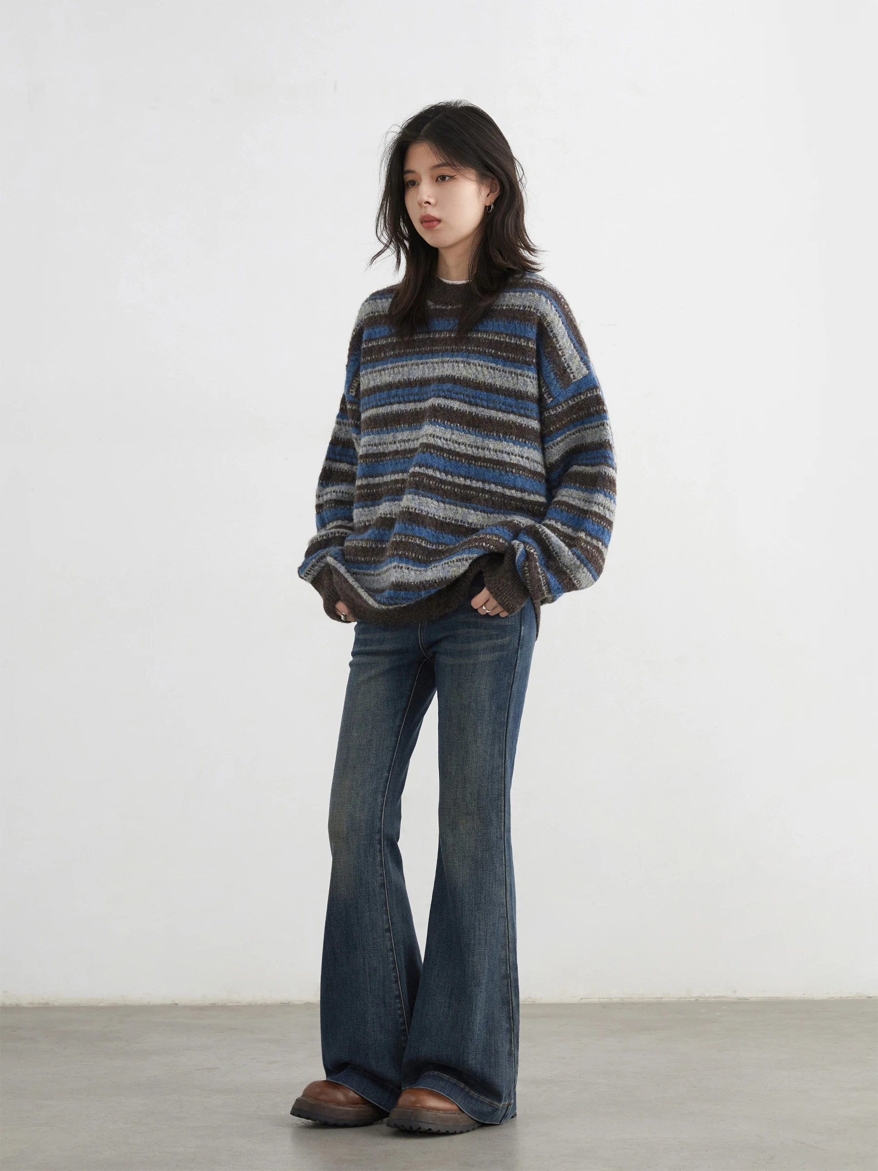 CHIC VEN Women Jeans New High Waisted Slightly Flared  Slim Female Denim Pants Blue Ladies Trousers Autumn Winter 2025