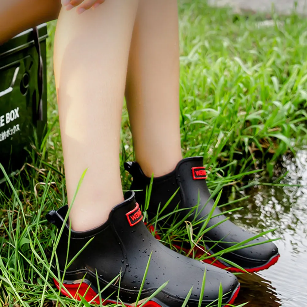 Rain-Boots Waterproof Boots Unisex Short Ankle Rain-Boots With Removable Cotton Lining PVC Thicken Rain-Boots For Men Women