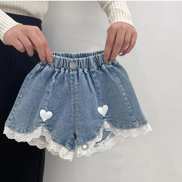 Girls Shorts Summer 2026 New Style Thin Outerwear Fashionable Versatile Lace Loose Denim Pants for Young Children