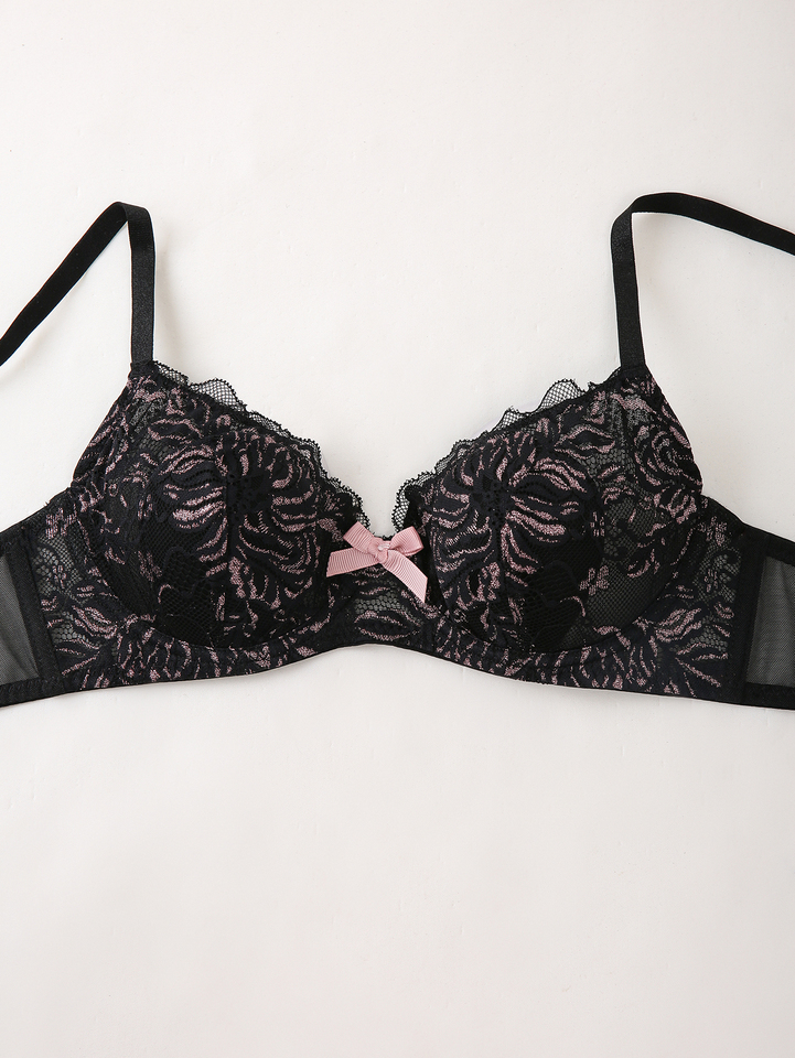  Women Floral Texture Cup Bra Underwire Shaping Push Up Bra Daily Comfort Breathable Mesh Lace Lingerie Brassiere
