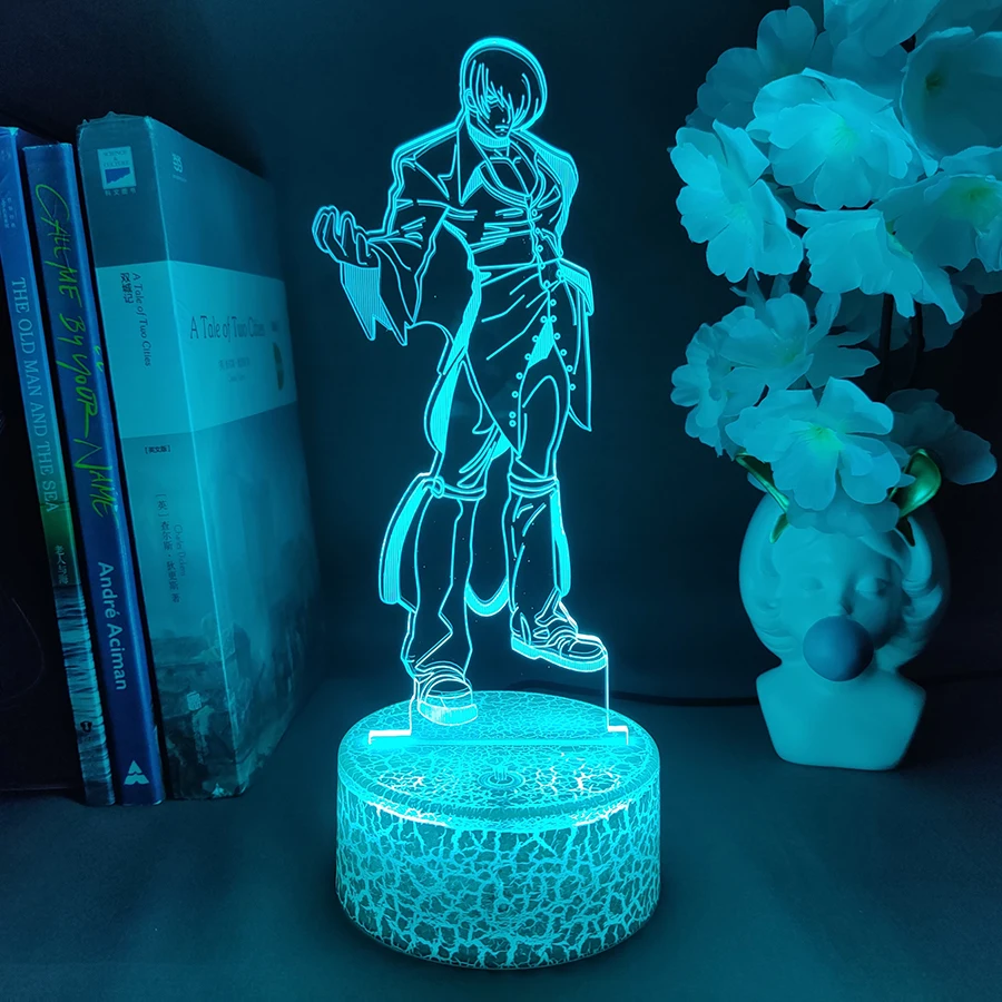 Game The King of Fighters Character Iori Yagami Hologram 3D Illusion Nightlight for Gaming Room Desktop Decoration Backlight