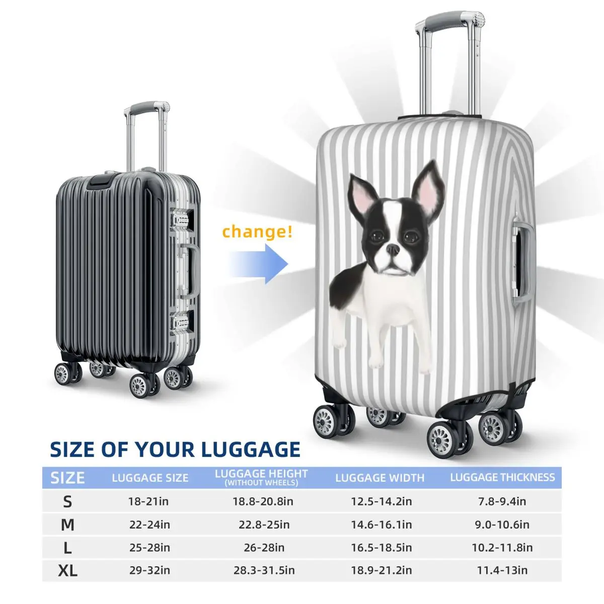 Boston Terrier Capa de proteção para mala de viagem elástica Capa protetora de bagagem para 18-32 polegadas