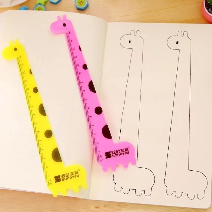 10/30 pcs Student School Supplies Children Cute Animal Cartoon Giraffe Plastic Straight Ruler 15cm