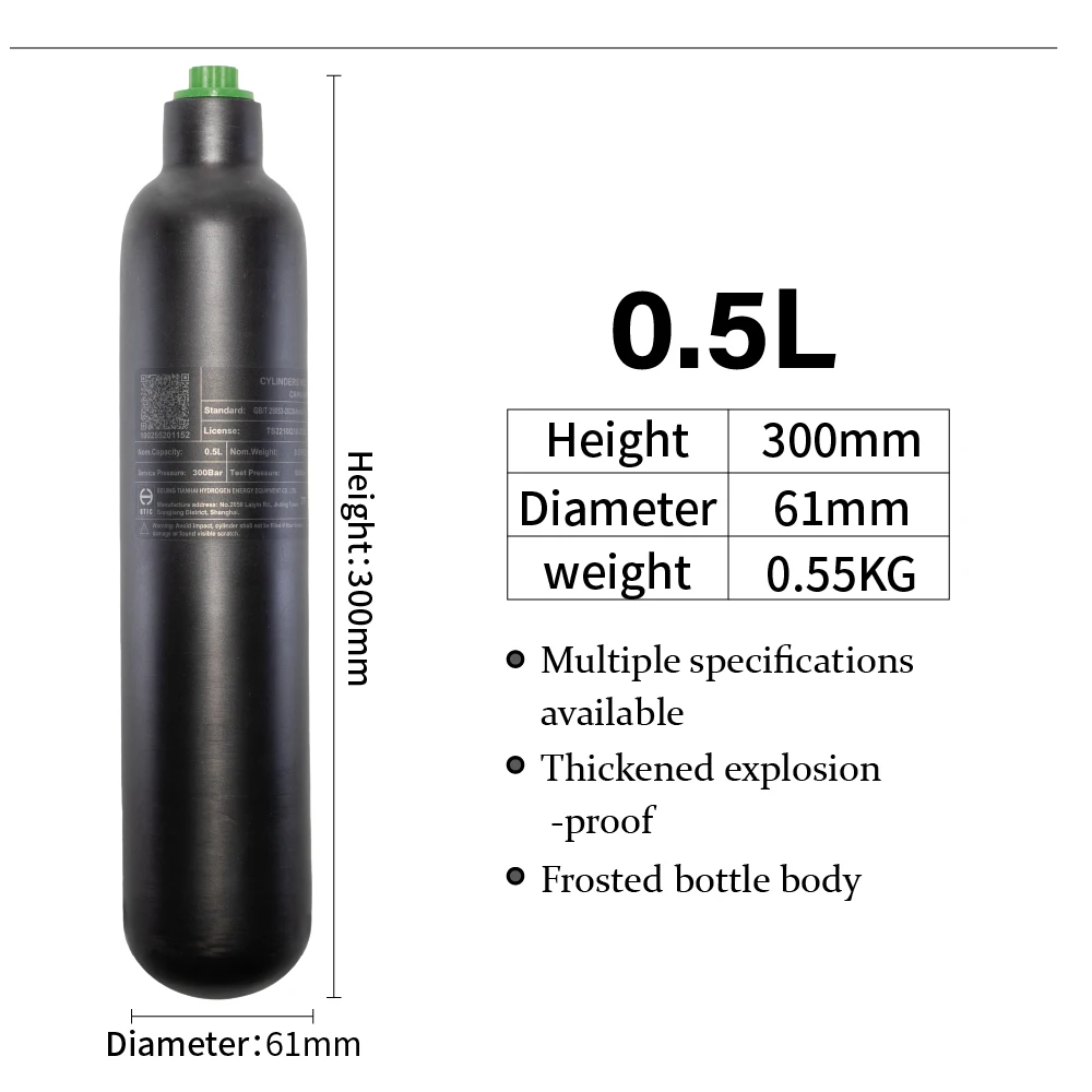

Matte new style 0.5L,500cc Carbon Fiber Diving Tank, HPA Diving Bottle, High Pressure Tank M181.5, 400psi, 300 bar