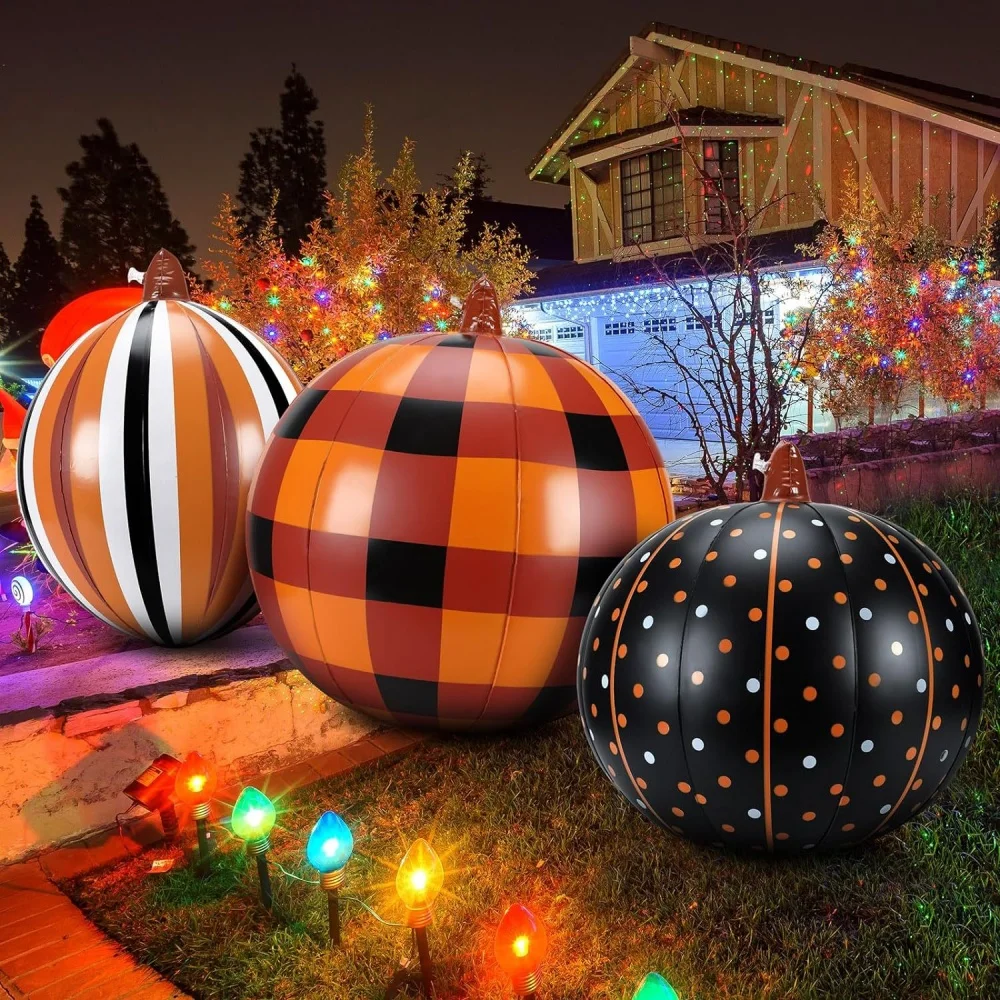 

Halloween Grid Dot stripe Pumpkin Inflatable Decoration PVC Large Balls Outdoor Courtyard Props Ornament Halloween Party Decor