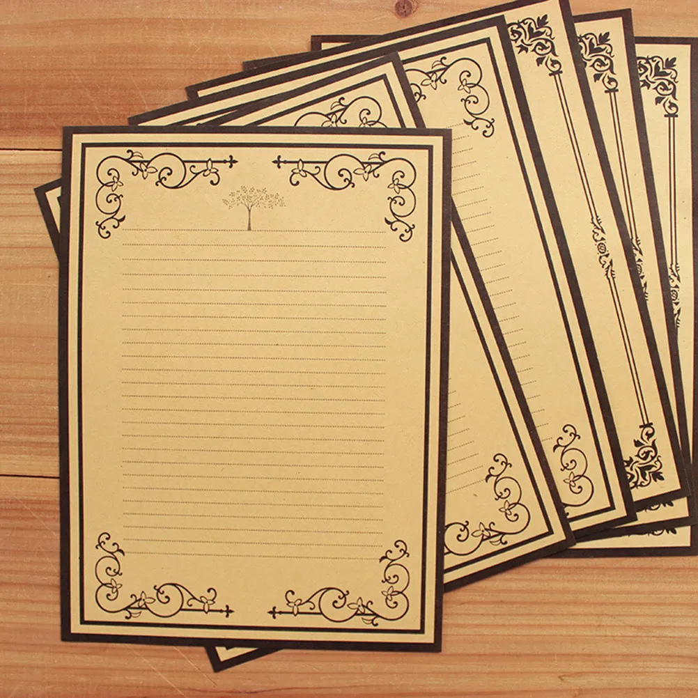 

8Pcs Vintage Writing Paper Set Kraft Letter Paper Stationery Collection 2 Classic Patterns Premium Smooth Surface for Notes