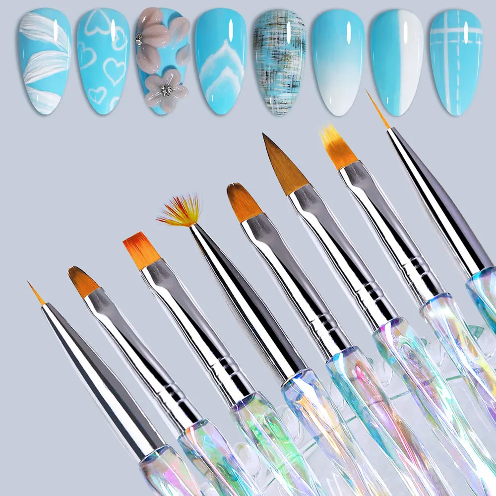 8 teile/satz Aurora Acryl Nail art Malerei Stifte für Nagel Design Weiche Schlanke Pinsel Gradienten Gel Zeichnung DIY Pinsel