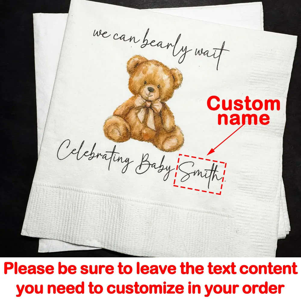 مخصص 20 ورقة تيدي بير استحمام الطفل الحلوى المناديل يمكننا الانتظار البني القوس الجنس تكشف الجدول اكسسوارات كوكتيل #5