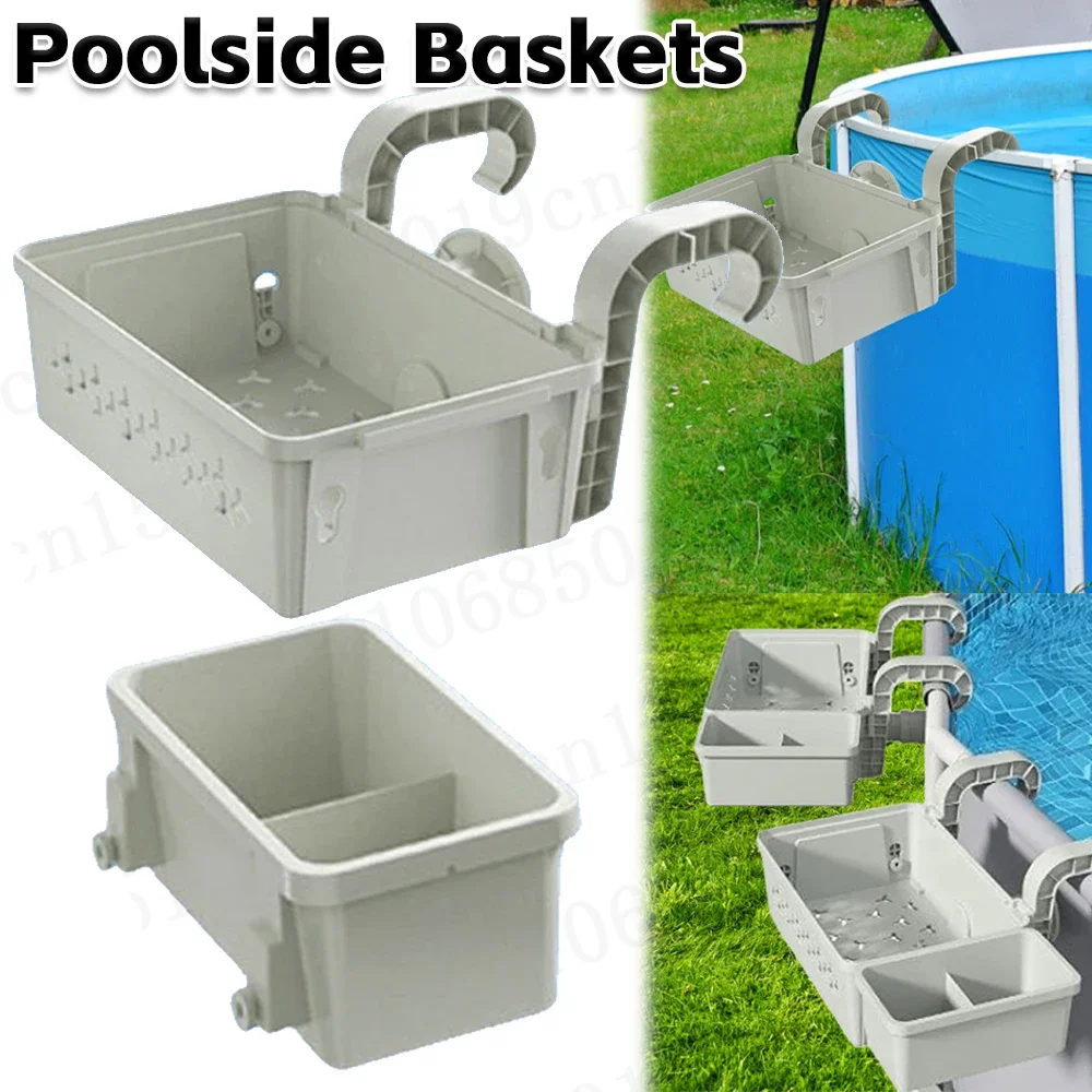 C2 Pool Storage Basket with Cup Holders All-Around Organizer Swimming Pool Hanging Storage Basket