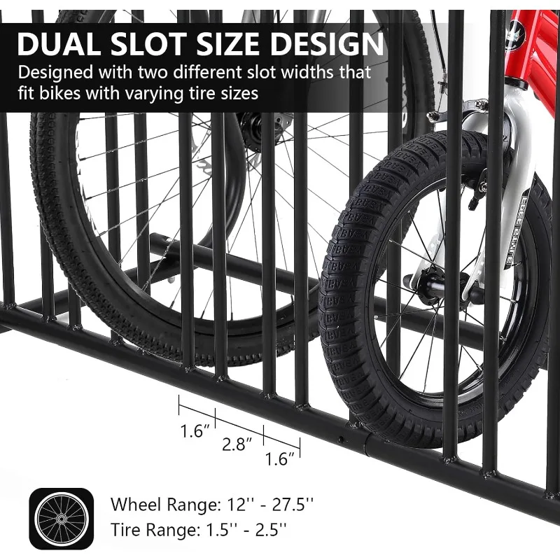 رف الدراجة الشبكي التجاري، رف الدراجة الأرضية 61 بوصة، حامل ركن أرضية الدراجة، سعة 10 دراجات مطلية بالطاقة من الفولاذ على الوجهين