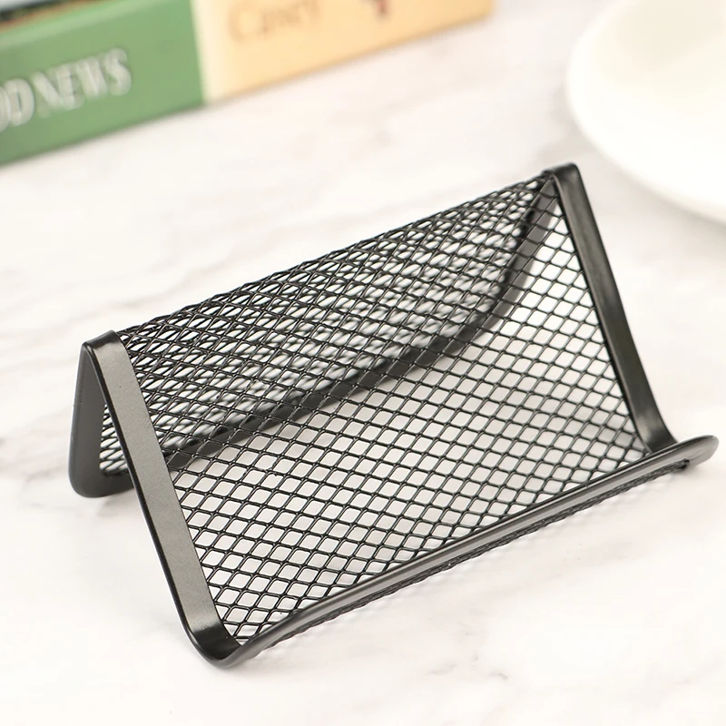 Metal Mesh Business Card Holder Display Stand Rack Desktop Table Card Name Tag Organizer Office Conference Room Accessories