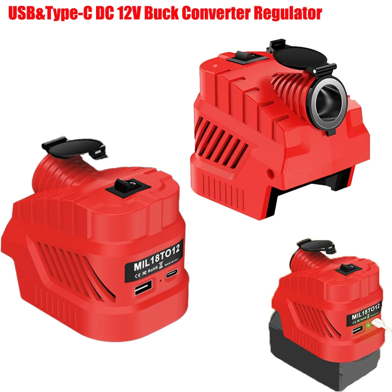 

DC 12V Step-Down Regulated Converter for Makita/DeWalt/Milwaukee/Bosch 18/20V Batteries for DIY Projects with USB&Type-C Ports