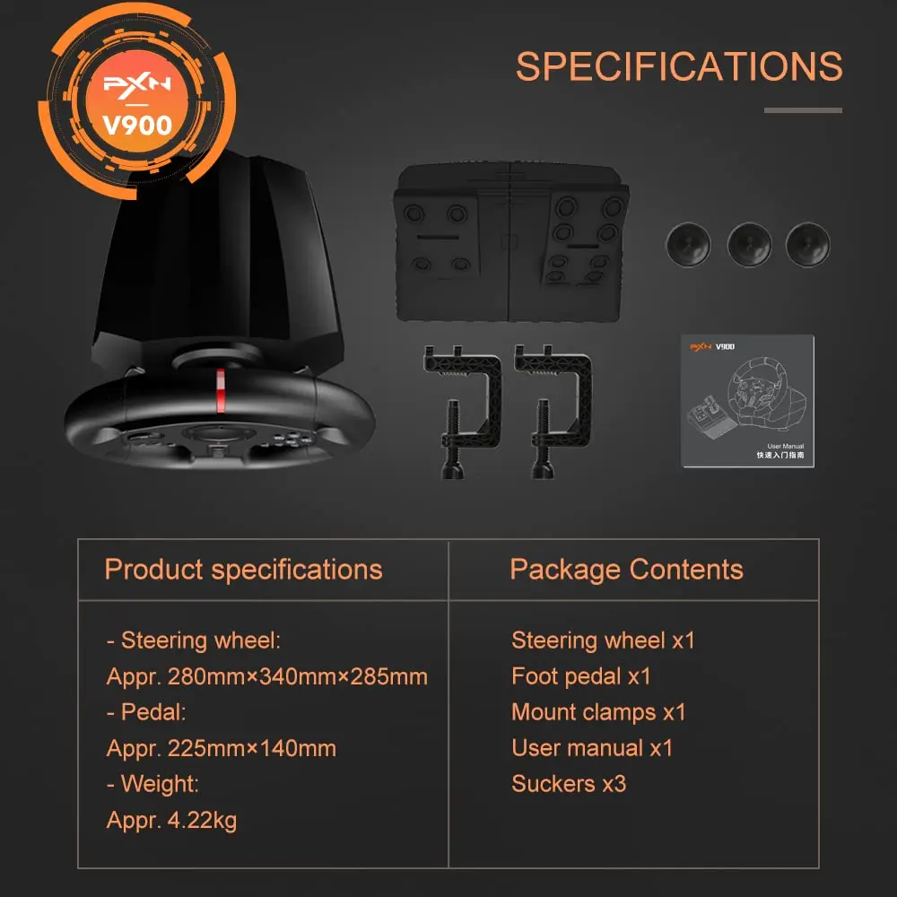 عجلة قيادة الألعاب V900 - 270/900 °   عجلة سباق Sim Xbox مع دواسات مجداف شيفتر - لأجهزة Xbox One، Series S | X، PC، PS4، Switch