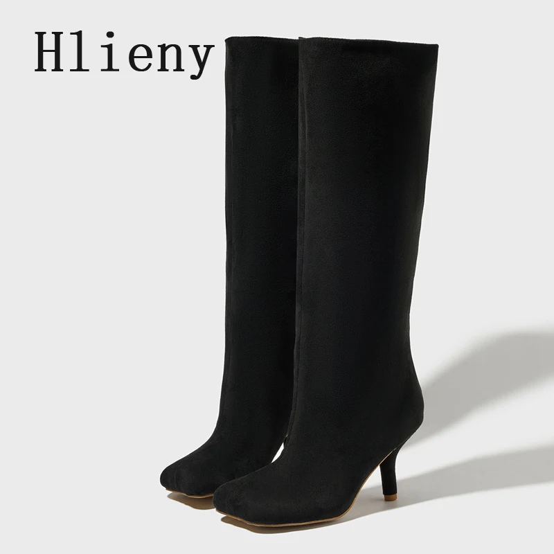 Hlieny Autumn Winter Street Style Square Toe Knee-High Women Boots Punk Thin High Heels Shoes Sexy Female Long Booties