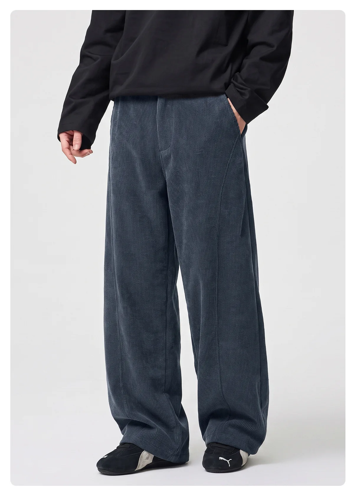 Vintage Corduroy Straight-Leg Casual Pants Men Autumn Winter Patchwork Pleated Loose-Fit Soft Warm Durable Loose-Fit Long Pants.