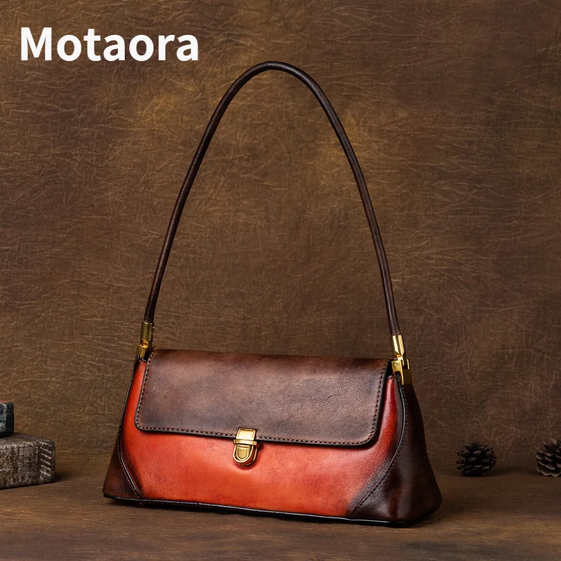 MOTAORA Retro Women Shoulder Bags For Phone Purses And Designer Handbags High Quality New Luxury Genuine Leather Long Handle Bag