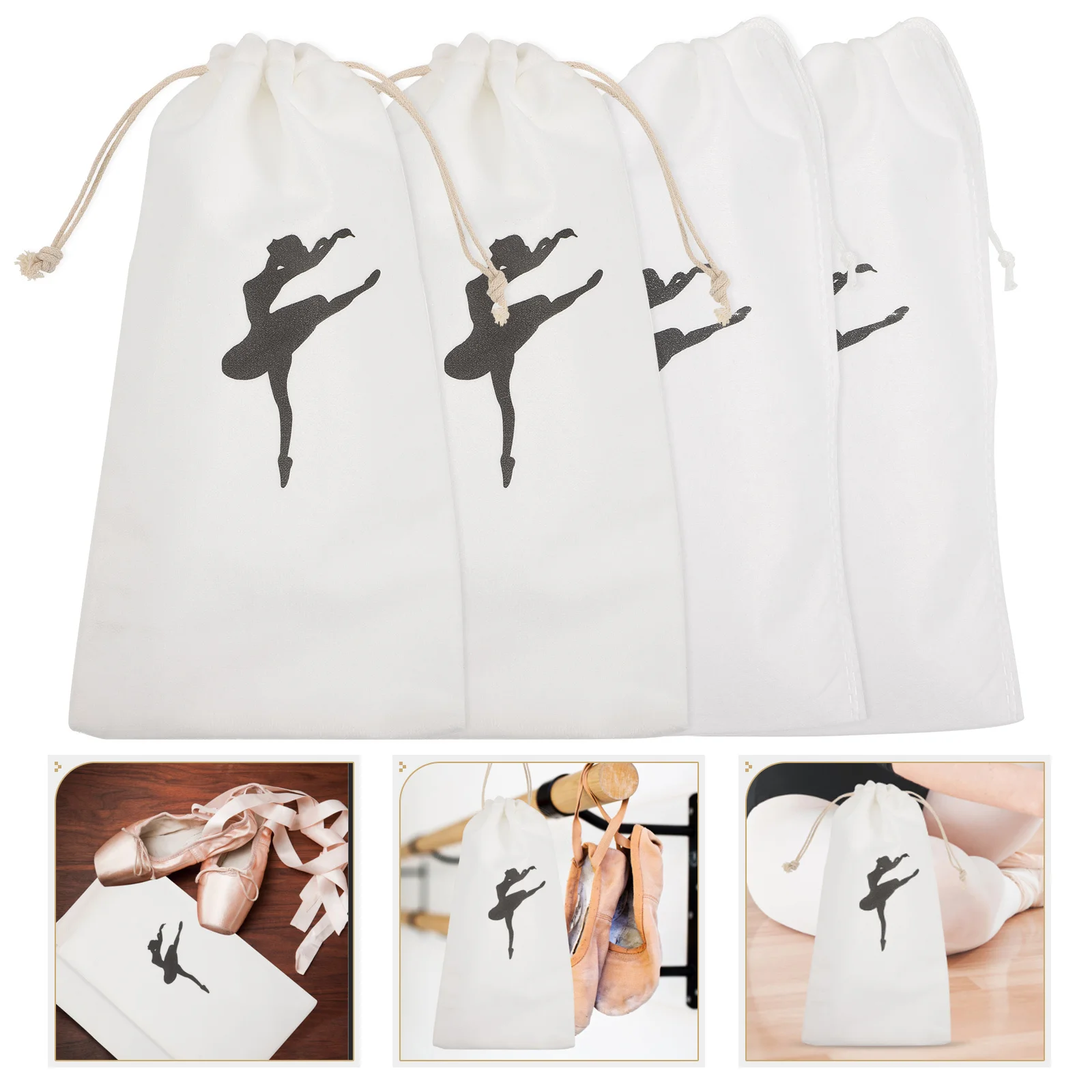 

4Pcs Ballet Shoe Storage Bags Drawstring Wear-Resistant Ballet Dance Shoe Organizer Large Capacity Portable Point Shoes Carrier
