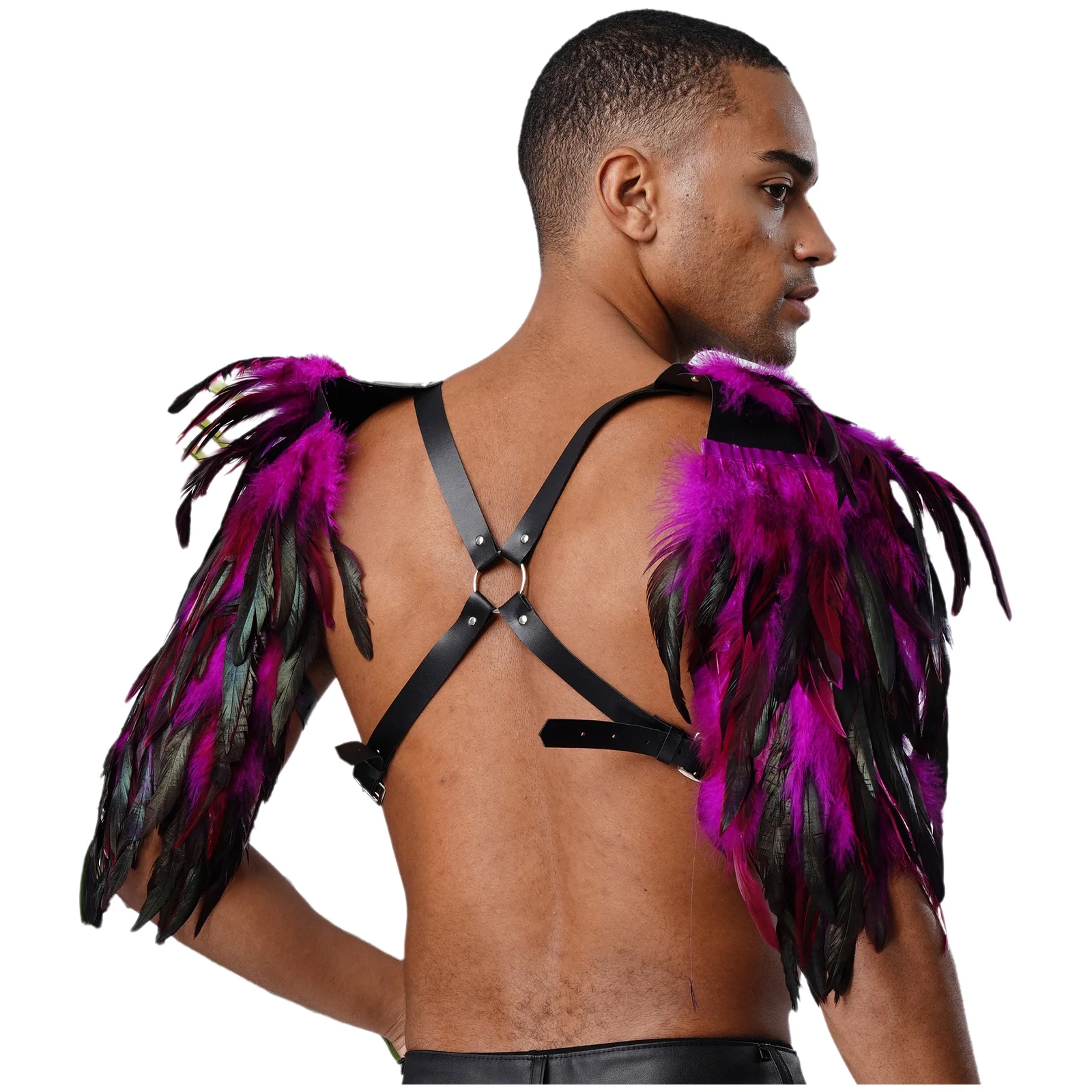 Männer Gothic Punk Feder Schulter Rüstung PU Leder Nieten O-ring Riemen Brust Harness Halloween Mittelalterlichen Viking Cosplay Zubehör