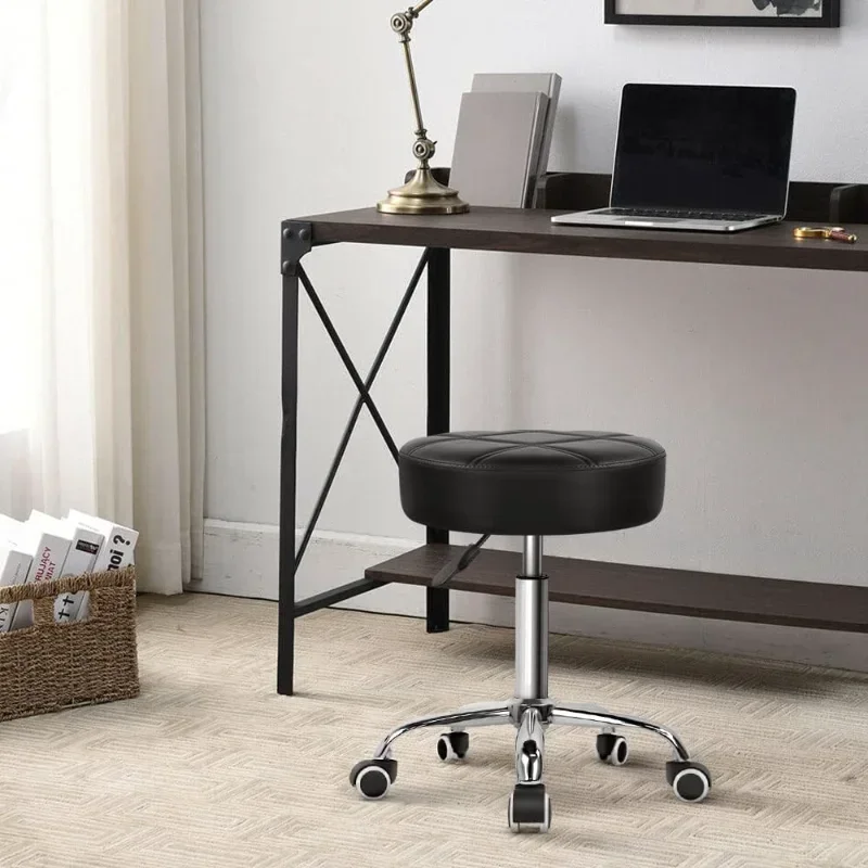 Round Rolling Stool Chair PU Leather Height Adjustable Stool Swivel Drafting Work SPA Medical Salon Stools