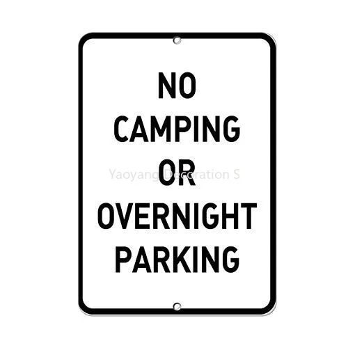 

No Camping Or Overnight Parking Sign Novelty Metal for Home Decor Tin Man Women Cave