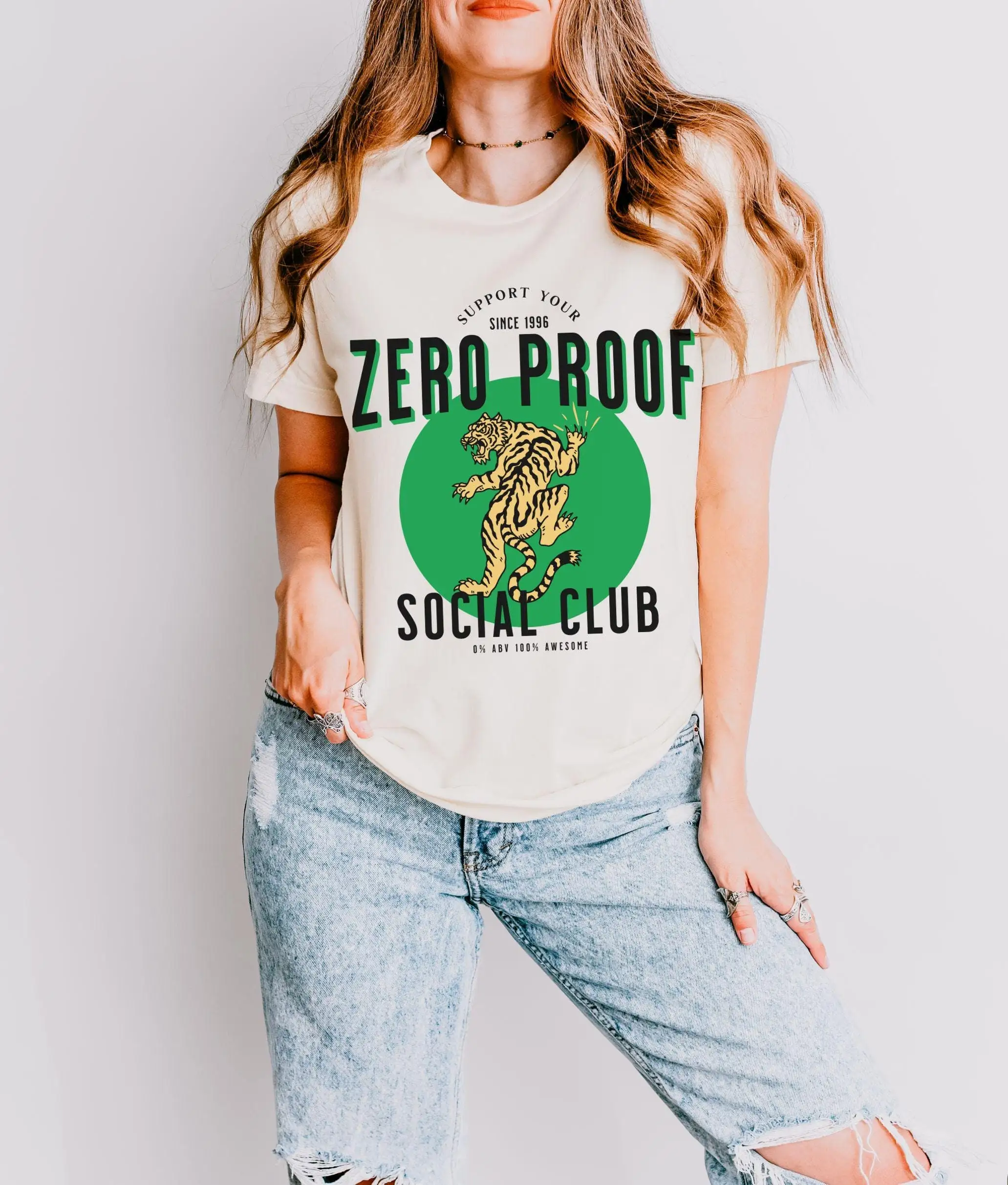 Zero Proof Social Club T Shirt Sober SweaT Crewneck Recovery One Day At A Time Curious Alcohol Free AA Encouragement