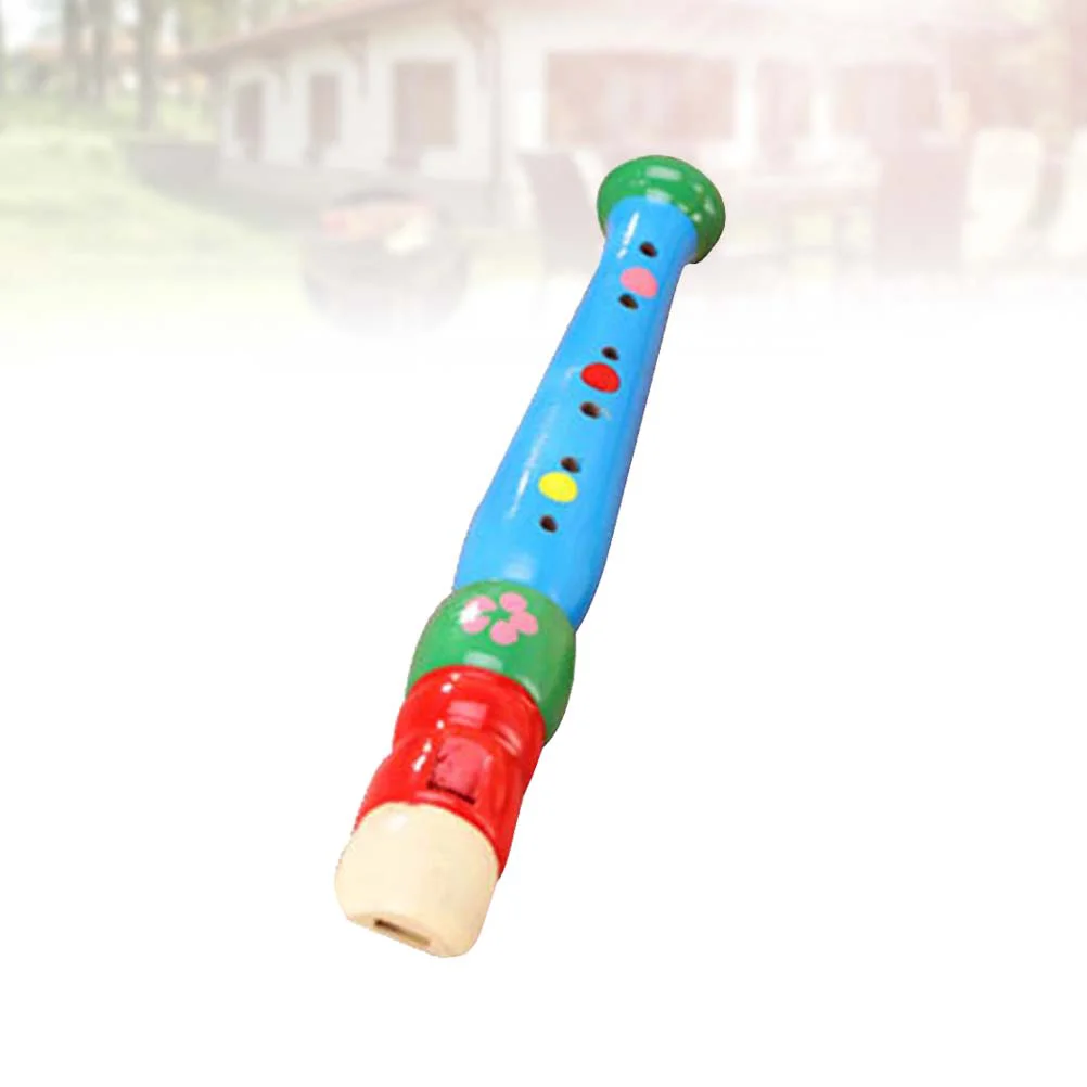 1pc Cartoon Wood Flutes Kids Musical Instrument Children Music Early Educational Toy (Blue) Cartoon Flute