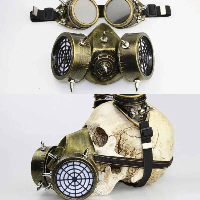 

Sky04 Unisex steampunk fashion retro rivets gas mask respirator cyber gothic punk cosplay spikes masks Halloween party acce44Si！