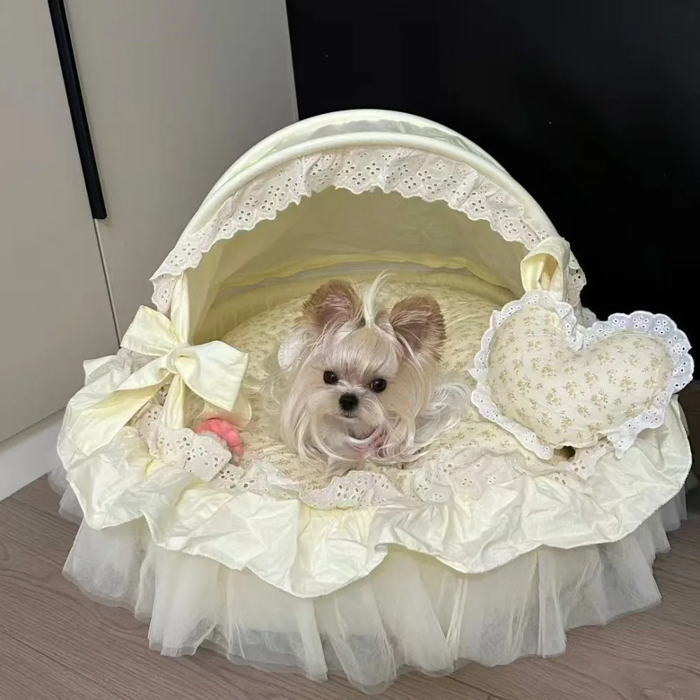 

Cats Beds and Furniture Removable and Washable Cat's House Thicken Lace Pet Nest Soft and Comfortable Cat Accessories