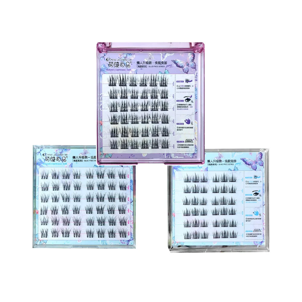 

6 Rows Korean Idol False Eyelashes Reusable Individual Cluster Glue-free Fake Lashes Sweet Cute Girl Cat Eye Makeup
