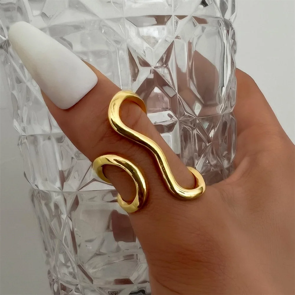 Stainless Steel Gold Color Rings for Women Men 2025 Colorfast Popular Party Personalized Exaggerated Charms Jewelry Gifts