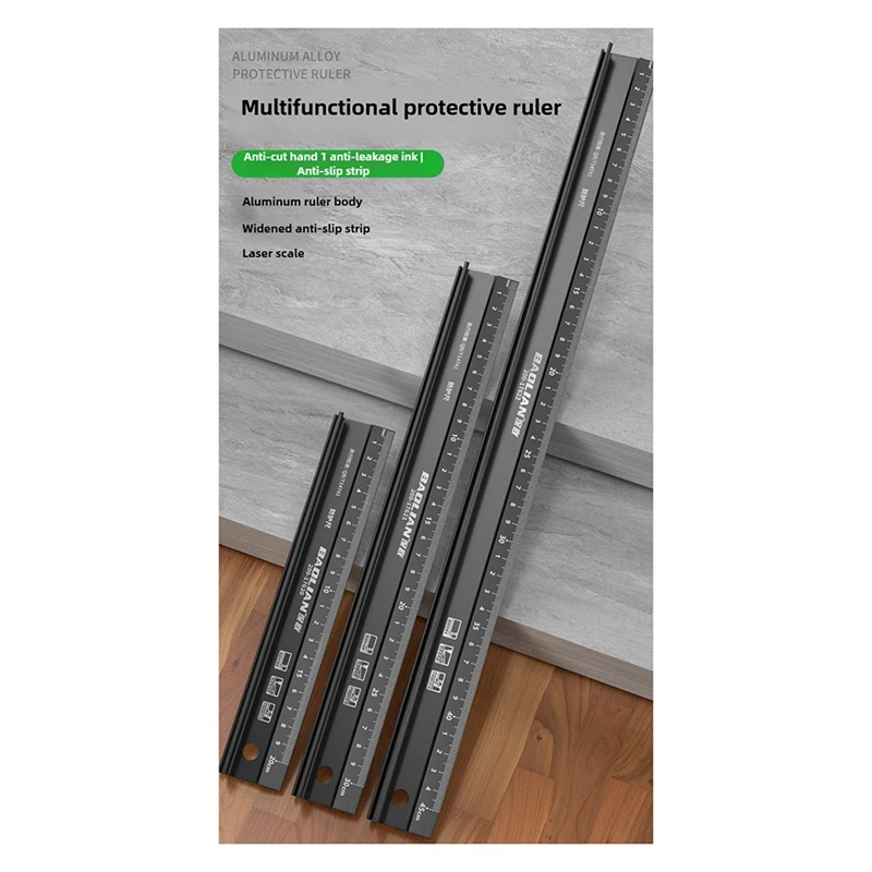 Multifunctional High Aluminum Alloy Straight Ruler Anti Cutting Hands Marking Ruler 45CM
