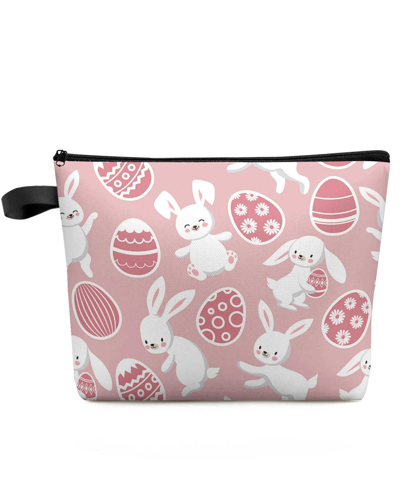 Easter Bunny Cartoon Stripe Pink Women's Cosmetic Bags Cases Ladies Storage Bag with Zipper Female Travel Small Handbags