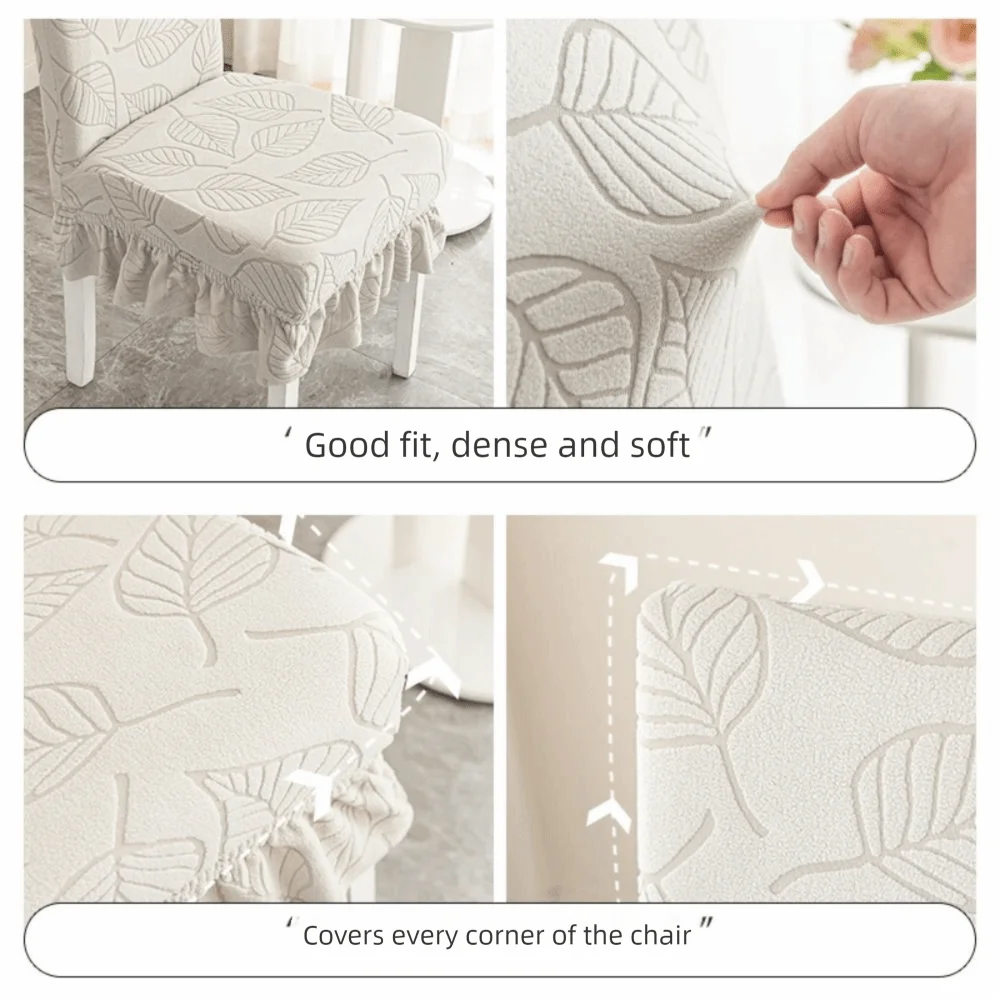 High-elastic Dining Chair Cover Anti-slip Anti-dirty Stool Slipcover Skirt Edge Jacquard Integrated Seat Cover