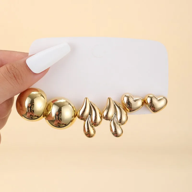 12pcs Fashionable and Simple Temperament C-shaped Water Droplet Large Light Surface Bean Irregular Versatile High-end Earrings