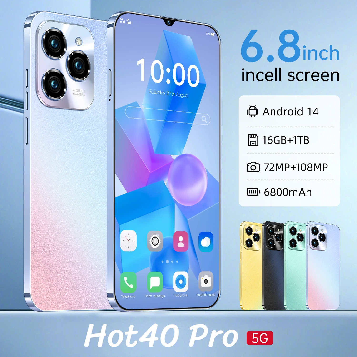 

Global Version Hot40 Pro Smartphone 5G 6.8 Inch Snapdragon 8 gen3 Camera 6800Mah Android Phone Unlocked Celulares Cell Phones