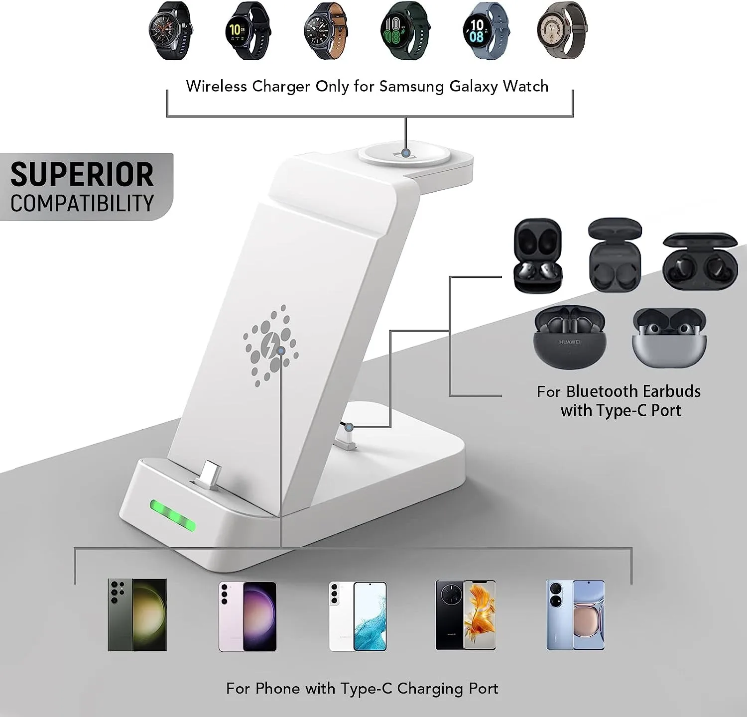 3 in 1 Fast wireless charger 18W For Samsung S23 S22 Z Flip4 Fold4 Type-C Charging Port Galaxy Buds Watch 5 4 3 Charging Station