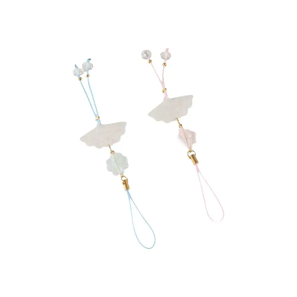 Bag Pendant Chinese Style Phone Pendant Four Leaf Clover Fan Mobile Phone Chain Beaded Lanyard Mobile Phone Strap Women Girls