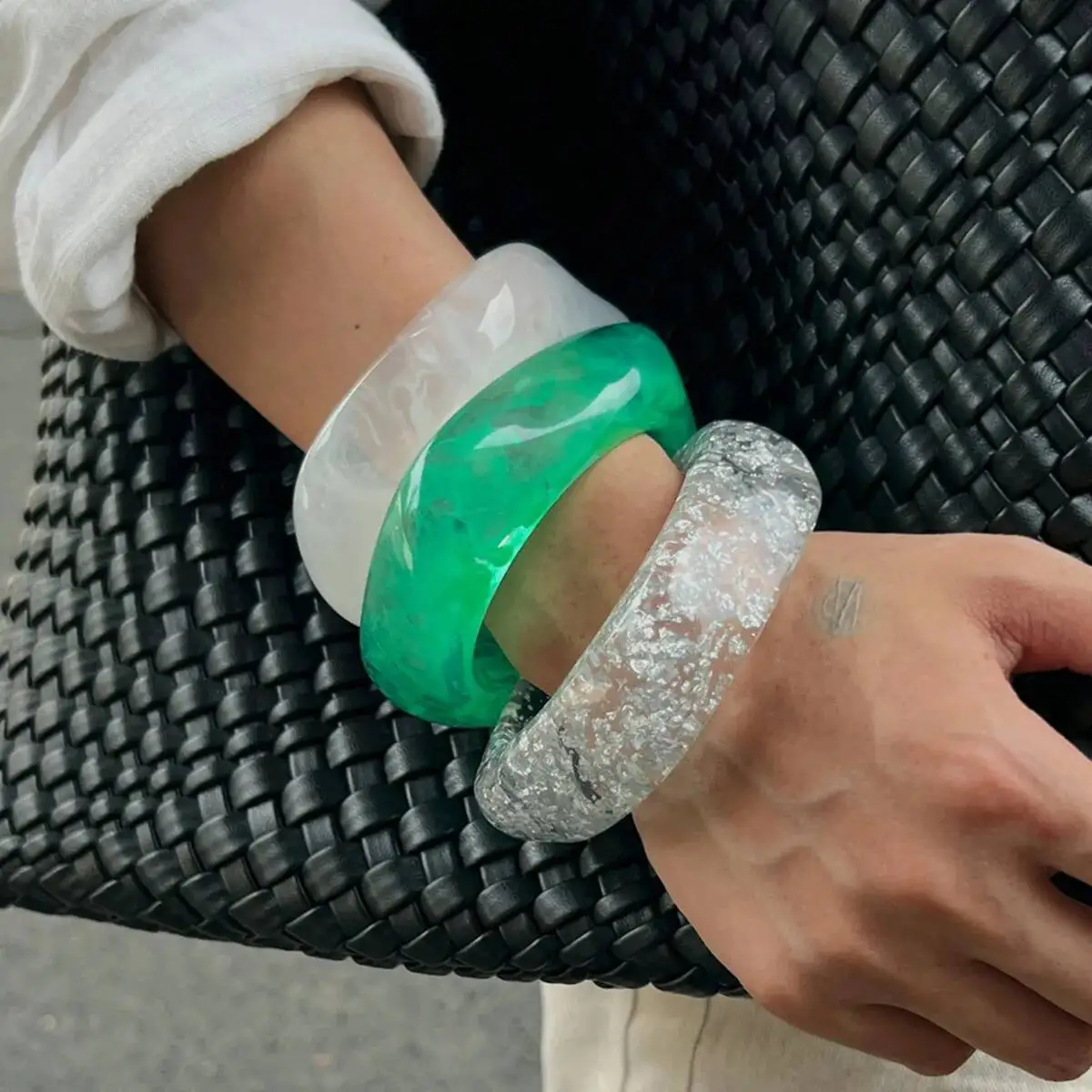 SHIXIN Creative Thick Resin Acrylic Bangle Bracelet for Women Unique Irregular Geometric Wide Bangles Vintage Party Jewelry New