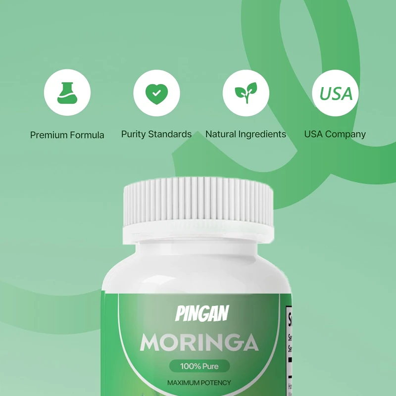 Moringa Powder Capsules Natural Green Antioxidant - Supports Energy, Skin Health, Intestinal Health+- Vitamins and Amino Acids