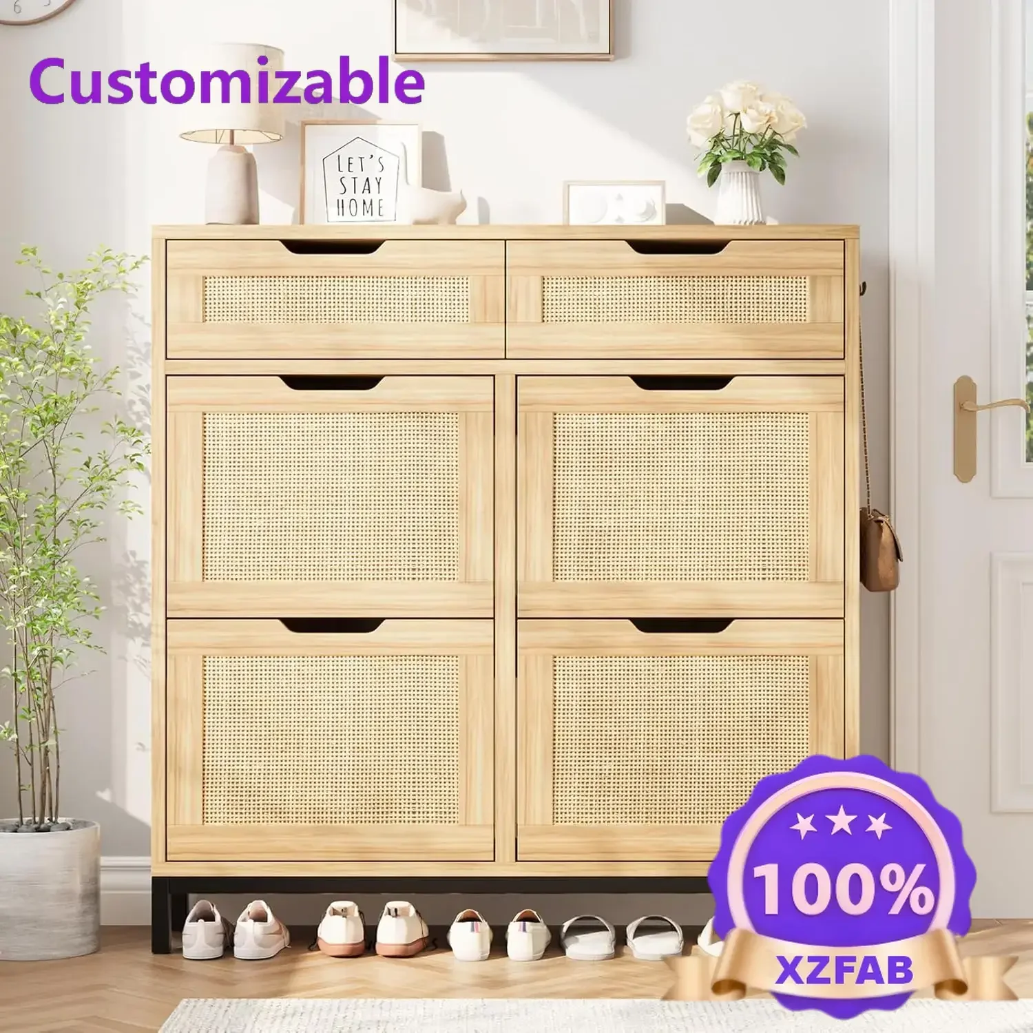 Factory Direct 2026 Nordic Shoe Cabinet Storage for Entryway Hidden Narrow Organizer with 4 Flip Drawers, Free Standing
