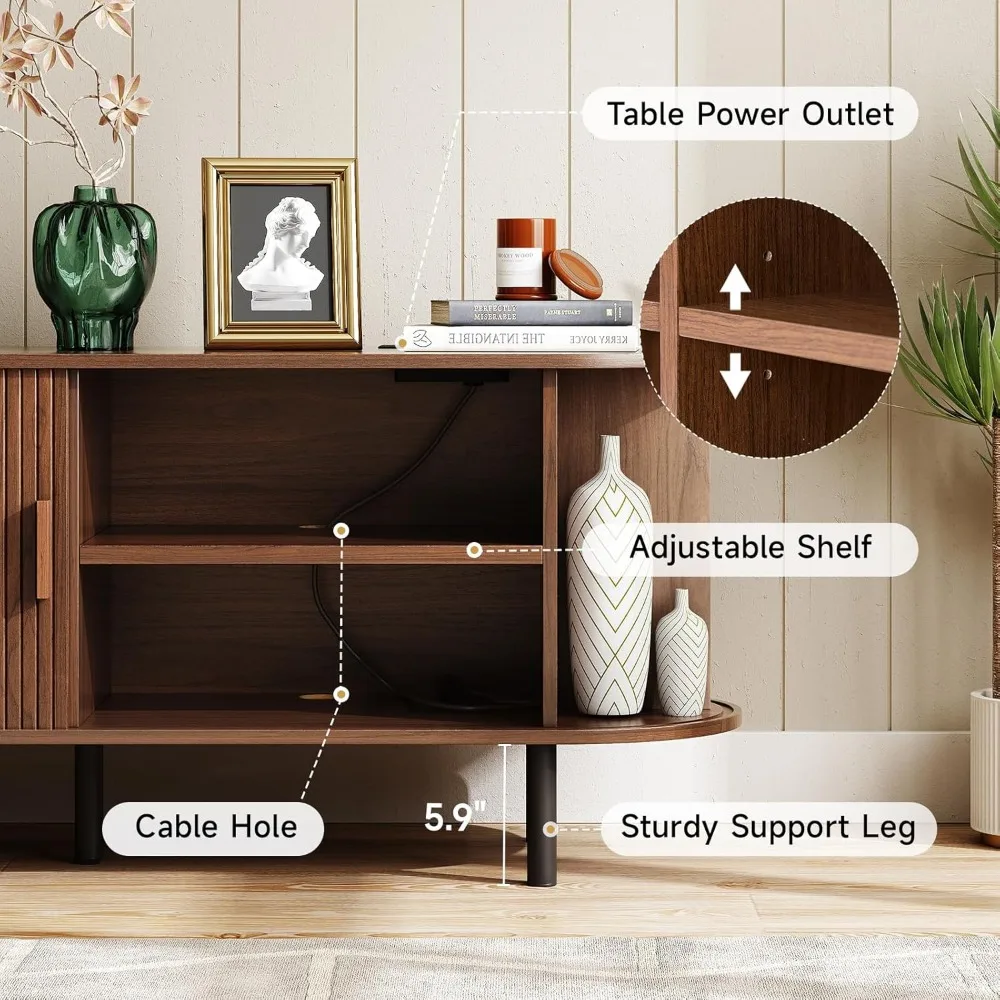 حامل تلفزيون حديث مع مخرج طاقة لأجهزة التلفاز مقاس 75 بوصة، ومركز ترفيهي يتميز بمساحة تخزين وأرفف قابلة للتعديل #6