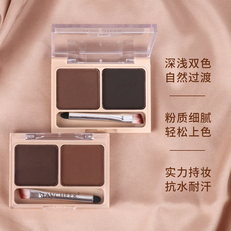 2 Color Eyebrow Powder Palette with Brush Set Three-dimensional Eyebrow Long-lasting Natural Waterproof Sweat-proof Cosmetic